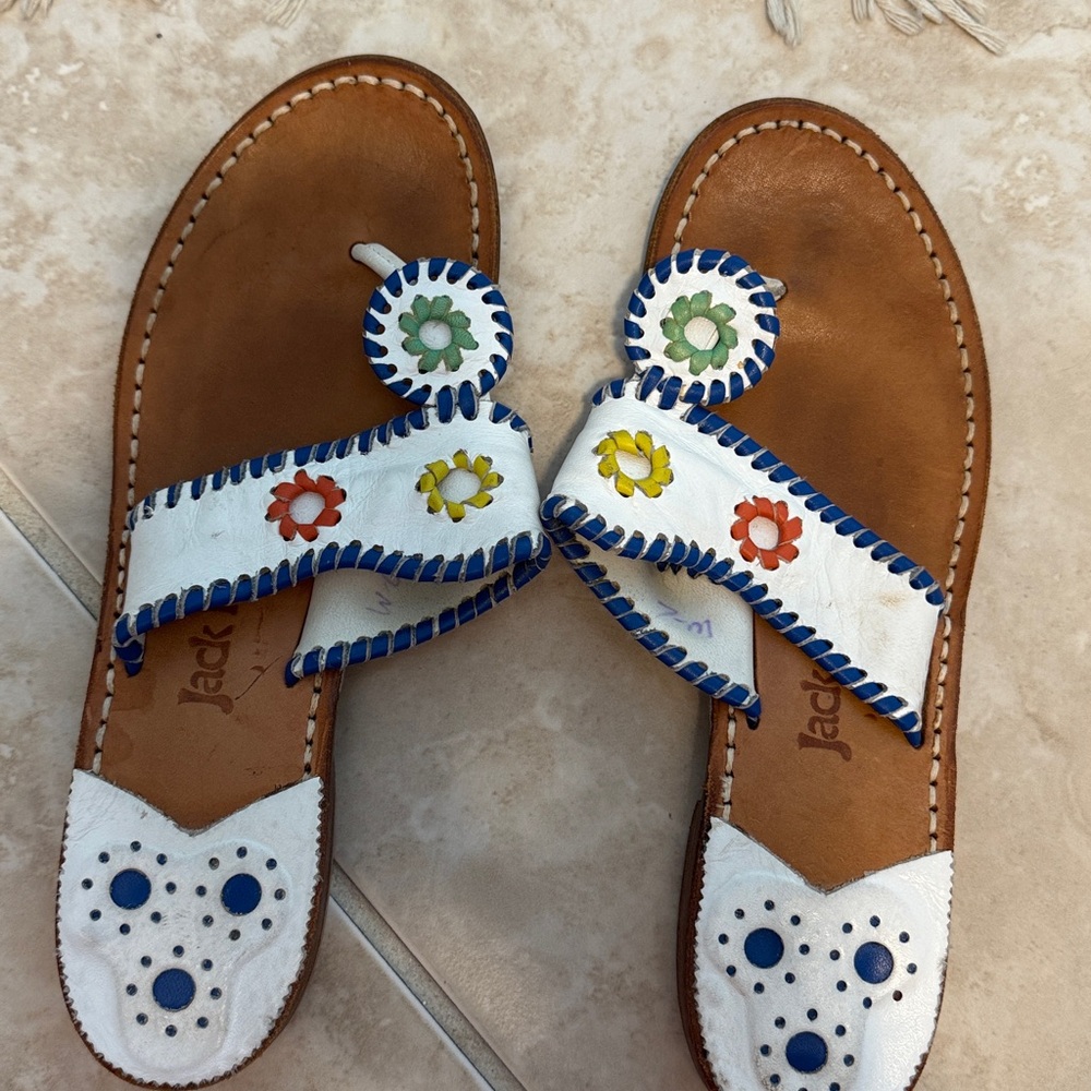 Jack Rogers White and Tan Sandals with Colorful Floral Design